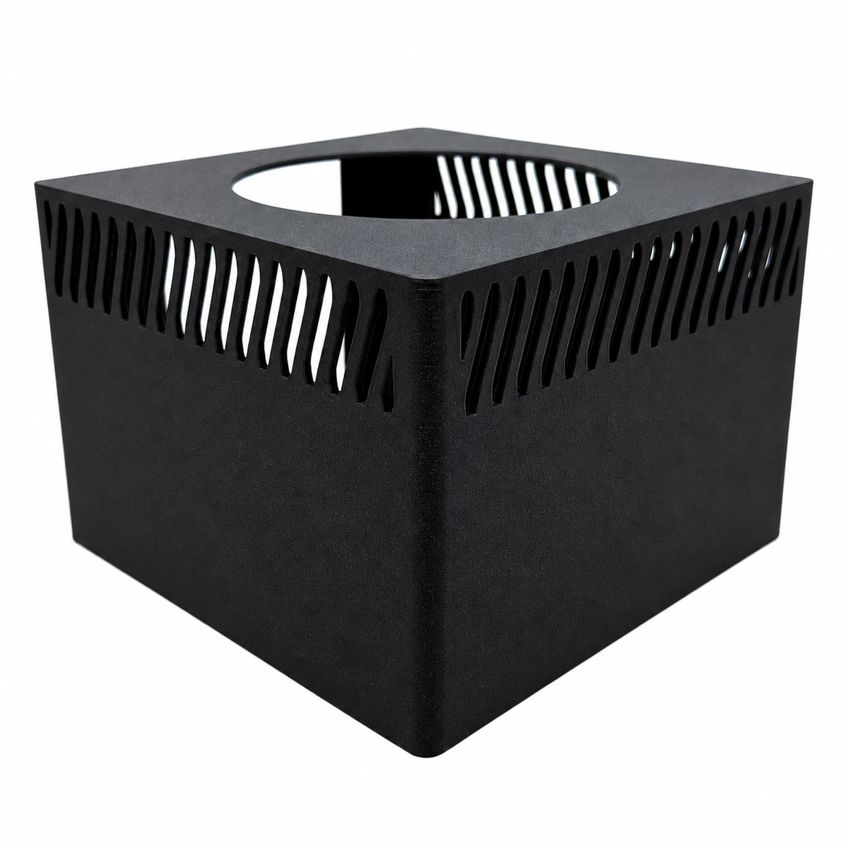 Black light shade for Red Sea ReefLED G2, shown from a front corner with ventilation slots and the circular top opening.